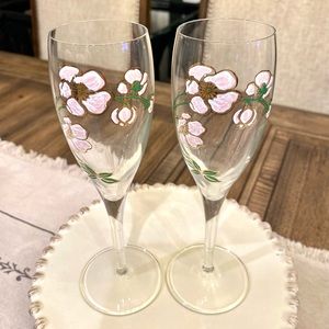 Perrier-Jouet Art Nouveau French Floral Hand Painted Champagne Flutes